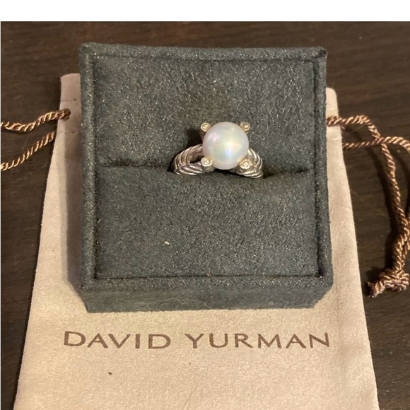 David Yurman 10mm Pearl Diamond Ring Sz 8 - Picture 2 of 6